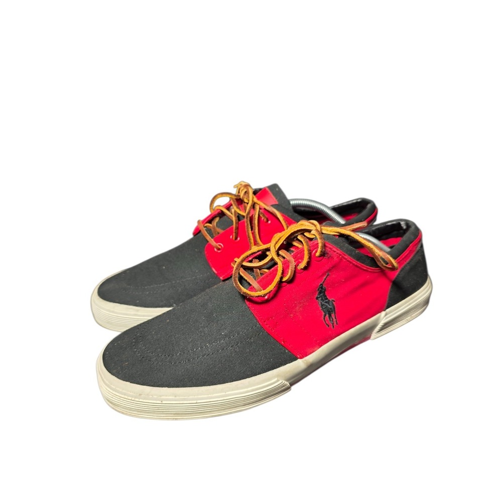 Polo Ralph Lauren Faxon‎ Low Sneakers Mens 12D Red Black Canvas Casual ShoesIt